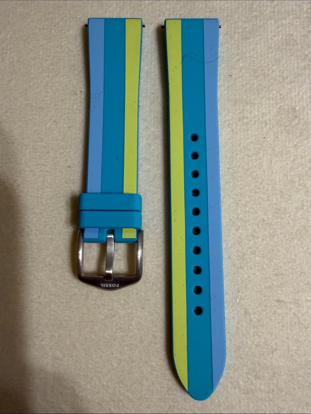 18mm Fossil Silicone Watch Band in Teal, Lime, and Light Blue